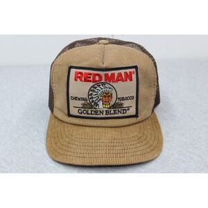 Red Man Hat Mens OSFM Brown Golden Blend Trucker Corduroy Mesh Snapback USA Made